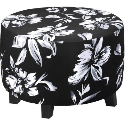 China Round Floral Ottoman Cover Around The Elastic Bottom Floral Printed Ottoman Cover Soft Thick Ottoman Cover Stretch Footstool Cover Stool Protector for sale