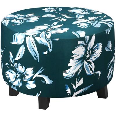 China Soft Stretch Ottoman Cover Round Floral Ottoman Cover Floral Printed Ottoman Cover Round Footstool Folding Foot Stool Protector Cover For Living Room for sale