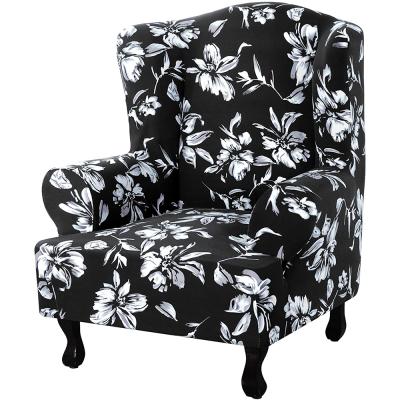 China Elastic Bottom Floral Printed Wing Chair Cover Sofa Chair Protector Modern Style Stretch Wingback Chair Cover Wing Chair Cover 1-Piece for sale