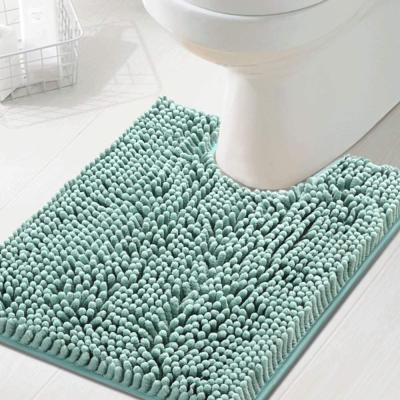 China Washable Improved Chenille U-Shaped Bath Mat Bath Rug Non Slip Bathroom Toilet Mat 20x24 Shaggy Rug Extra Soft Absorbent for sale