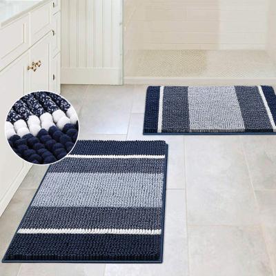 China Washable Extra Thick Chenille Bath Covers Gradient Striped Pattern Bathroom Covers Non Slip Soft Plush Shaggy Indoor Entryway Floor Mats for sale