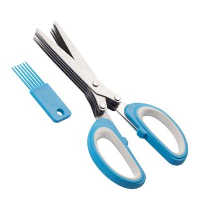 China Cutting scallions Vegetables Herbs Food Scissor 5 Blade Stainless Steel Scissors Kitchen Herb Shears Herb Scissors With Cleaning Comb for sale