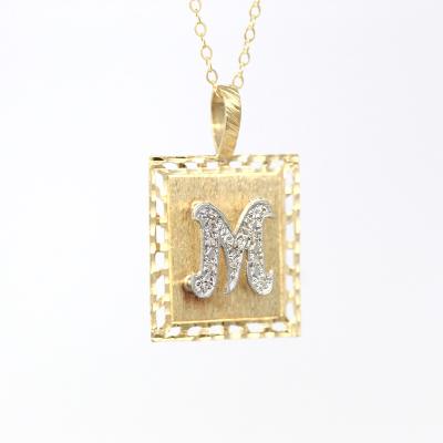 China Vintage MEDBOO Fine Jewelry Letter M Necklace Modern 14k Yellow Gold Personalized Pendant - Estate circa 2000's era jewelry for sale