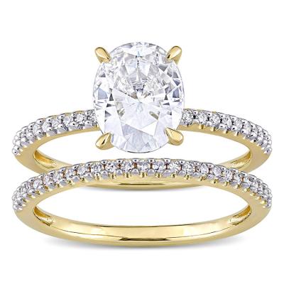 China MEDBOO Oval Couples Pure Oval Moissanite Diamond Wedding Ring Jewelery Set 2Ct Gold OEM Romantic Jewelry 18k Gold for sale