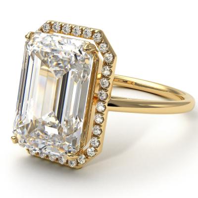 China Romantic Vvs Jewelry 18K Rose Yellow Real Gold 4ct Emerald Cut OEM ODM MEDBOO Moissanite Diamond Engagement Ring Jewelery Halo with Gra for sale