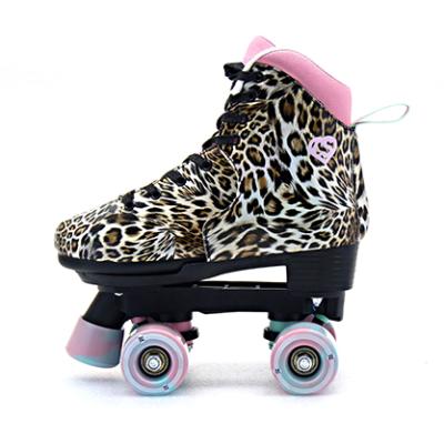 China Leopard Print PE Customized Roller Shoes 4 Sizes Adult Quad Cheap Adjustable Roller Skates For Women for sale