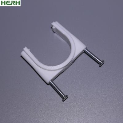 China Fasten Wholesale Plastic White Pipe HERH H Type With Steel Nail 25-50mm Pipe Clip for sale