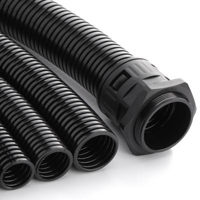 China High Quality Black Waterproof Plastic Corrugated Loom Nylon Flexible Corrugated Tubing Wire Conduit AD28.5 Protective Corrugated Hose for sale