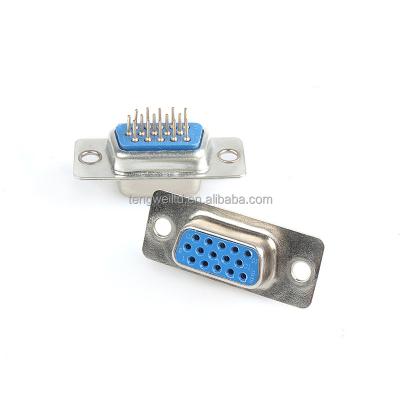 China D-Sub 15Pin 3Rows 180C Straight FEMALE Connector SOLDER PCB Type NO SCREW DB15 DP15 DP15-FM for sale