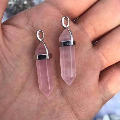 China Wholesale Natural China Rose Quartz Crystal Pendants Hexagonal Pillar Stone Pendulum for sale