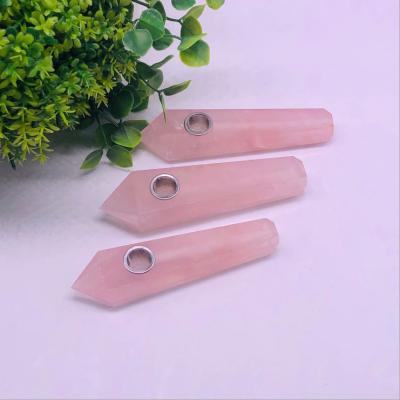 China China High Quality Natural Quartz Stone Rose Stone Powder Crystal Stone Carving Pipe Tool Grinding Smoking Pipe for sale