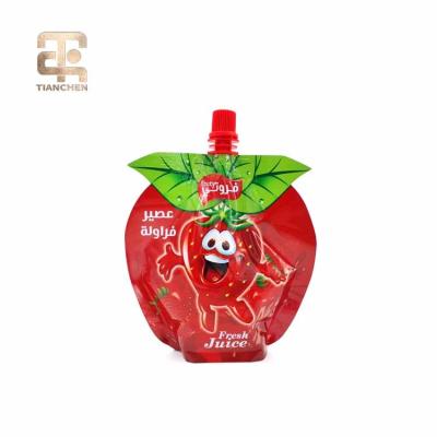 China Safety Eco Friendly Custom Strawberry Shaped Liquid Aluminum Food Juice Stand Up Spouted Pouch for sale