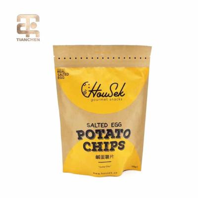 China Food Grade Recyclable Recycle Logo Kraft Paper Plastic Ziplock Potato Chips Stand Up Bag for sale