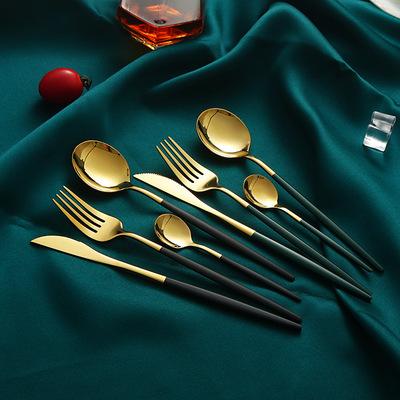 China Disposable Disposable Stainless Steel Cutlery Steak Knife and Fork Round Spoon Portuguese Elegant Luxury Cutlery Set for sale