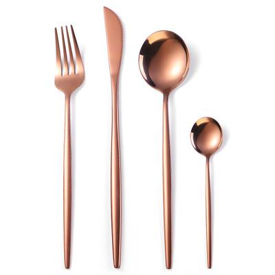 China Latest Designer Custom Made Disposable Stainless Steel 4pcs Rose Gold Cutlery Set for sale