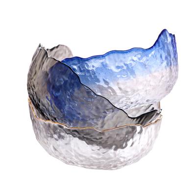 China Large Viable Irregular Glass Irregular Glass Fruit Bowls Crystal Fruit Bowls With Gold Irregular Salad Bowl Rims for sale