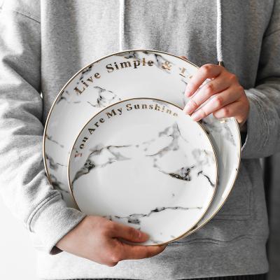 China Sustainable Sustainable Custom Logo 8 Inch Ceramic Restaurant Dish Plates With Marbling for sale