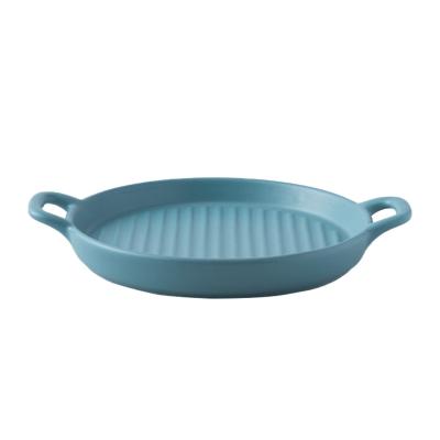 China Ceramic Baking Pie Pan Baking Plate For Kitchen Viable Binaural Round Dishes for sale