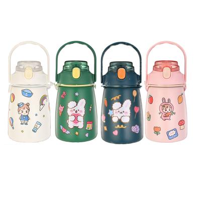 China Large Modern Cute Stainless Steel 1000ml Kids School Water Bottles With Straw for sale