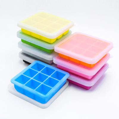 China Sustainable Small Size Square 9 Grids Silicone Ice Cube Tray Mold With Lid for sale