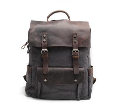 China 8064K-1Vintage Crazy Horse Breathable Canvas Men Laptop Leather Outdoor Backpack for sale