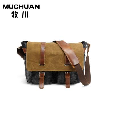 China Retro Leather Shoulder Handbags Multifunctional Waxed Canvas Leather Photography Bag for sale