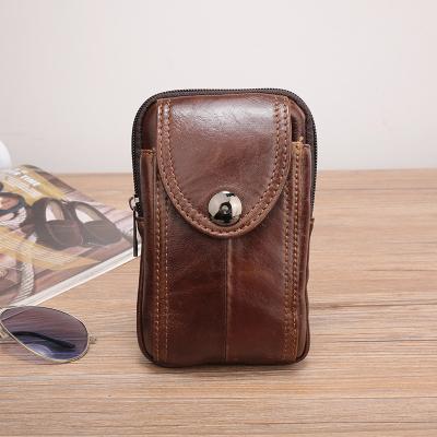 China Leisure Mini Multifunctional Waterproof Mens Genuine Leather Solid Waist Mobile Phone Bag for sale