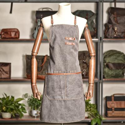 China Custom Drinks / Food Logo Vintage Work Tool Canvas Leather Apron for sale