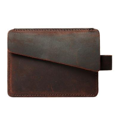 China Waterproof In Running High Quality Leather Short Purse Card Holder Retro Slide Wallet for sale