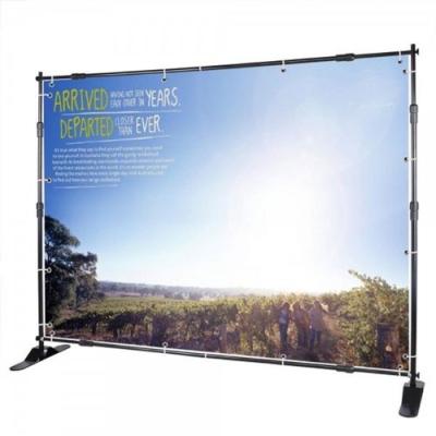 China Retractable Aluminum Telescopic Banner Stand Backdrop Frame Graphic Display With Telescopic Poles For Trade Shows for sale