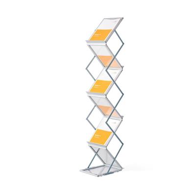 China Daily Necessities A4 Floor Standing Foldable Acrylic Metal Magazine Display Rack Metal Magazine Brochure Holder for sale