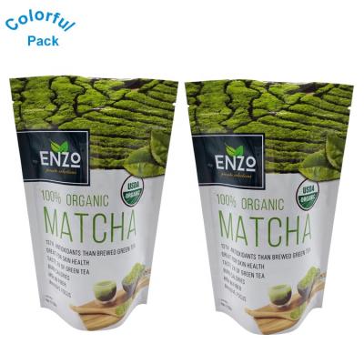 China 100g food stand up zipper tea pouch matcha stand doypack green tea packaging bags for sale