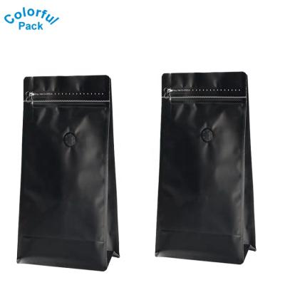 China Matt Black Aluminum Foil 12oz Flat Bottom Moisture Proof Custom Printed Packaging Coffee Bag With Valve for sale