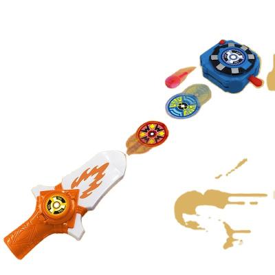 China Promotional Flying Saucer Sword Gun In Toys Holding Suit Multi Gameplay Candy Gyro Sucker Battle Shooting Toys for sale