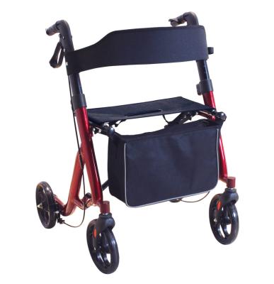 China Rehab center new OEM design red color tube 4 wheels oval rollator walker with seat and shopping bag for sale