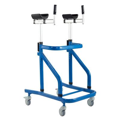 China Aluminum Alloy Blue Color Height Adjustable Rehabilitation 4 Wheel Aluminum Walking Aid Walker With Handle Bars for sale