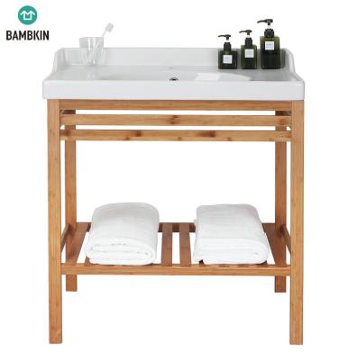 China BAMBKIN Eco-friendly FSC Approved Bathroom Bamboo Rack Wash Hand Basin Rack Ceramic Sink Vanity Top for sale