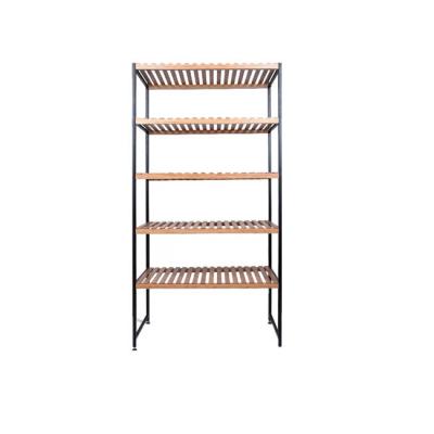 China BAMBKIN Home Kitchen 5 Tier Large Sustainable Storage Rack Nature Bamboo Shelf Organizer For Kitchen for sale