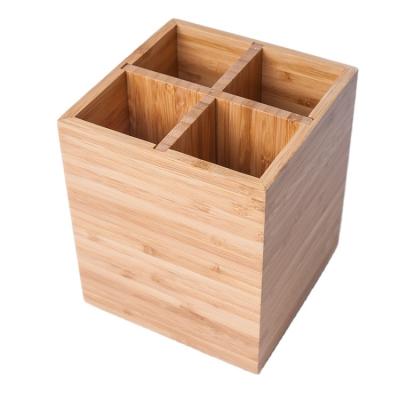 China BAMBKIN Kitchen Sustainable Wooden Tableware Organizer Square Bamboo Utensil Holder for sale