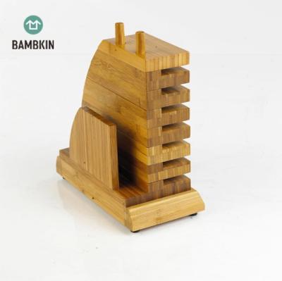 China BAMBKIN Kitchen Knife Block Organizer Viable Universal Knife Block Custom Bamboo Knife Holder for sale