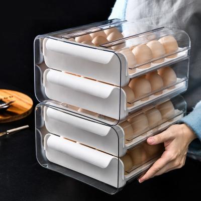 China 2 Layer Plastic Fridge Storage Drawer Container 32 Cell Sustainable Egg Organizer Box for sale