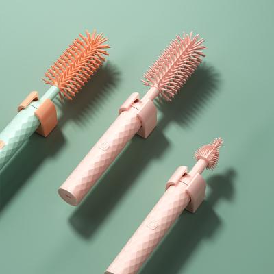 China 2022 Viable Smart Electric Bottle Brush No Dead Silicone Bottle Corner Nipple Brush Long Handle Cup Baby Bottle Brush for sale