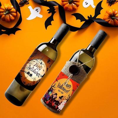 China Factory Directly Sale Plastic Custom Holiday Decorations Pumpkin Bat Sticker Halloween Wine Bottle Sticker Label for sale