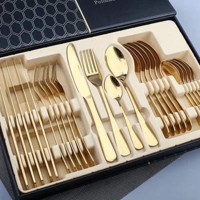 China Viable Spoon Fork Gold Flatware Flatware Set Stainless Steel Cutlery 24pcs Set With Gift Box for sale