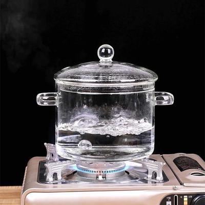 China Amazon Hot Selling Sustainable Borosilicate Large Size Transparent Clear Double-Ear Cooking Pot Borosilicate Pyrex Glass Cooking Pot for sale