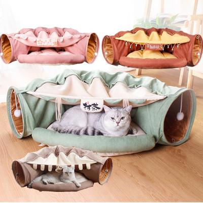 China Viable Hot Sale Short Plush Foldable Amazon Cat Tunnel Hot Bed for sale