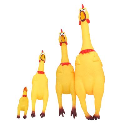 China New Viable Hot Selling Party Supplies Trick Toy Pet Rubber Yellow Chicken Toy Yellow Chicken For Fun Make for sale