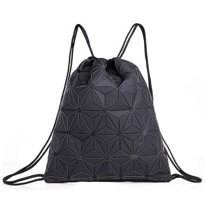 China Hollow Out Summer Rainbow Drawstring Sports Backpack Shoulder Bag Pattern Geometric Bright Drawstring Bag for sale