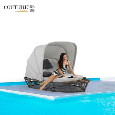 China Modern Seam Garden Getaway Hotel Outside Outdoor Rattan Sofa Bed, Custom Logo Sunshade Outdoor Furniture Pool Sofa for sale