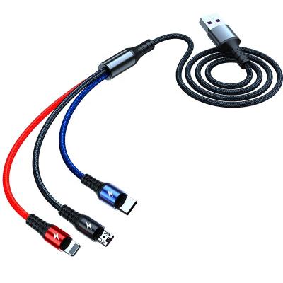 China Luminous 3in1 Charging Flow USB Ignition Cable For Samsung 3 In 1 2in1 LED Micro USB Type C 8Pin Charger Wire For iPhone Huawei Xiaomi for sale